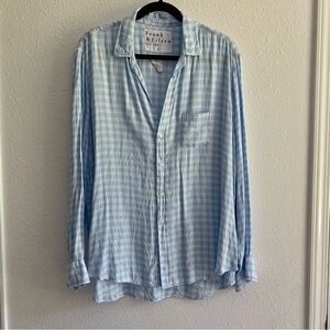 Frank & Eileen Button Down Relaxed Fit Shirt Blouse Blue White Large